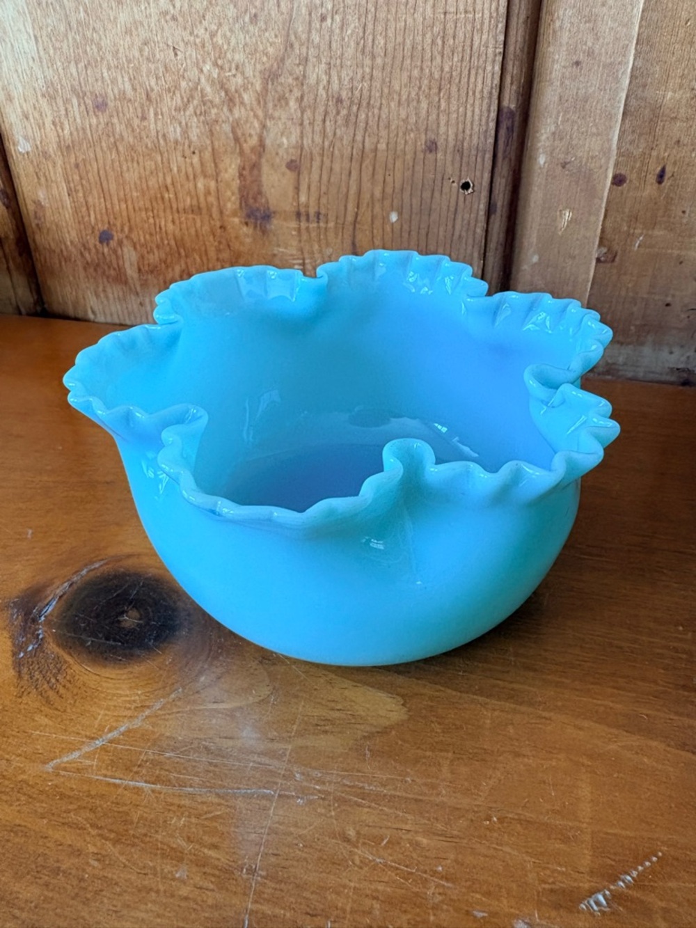 Mid‑Century Italian Art Glass Ruffled Turquoise Rose Bowl